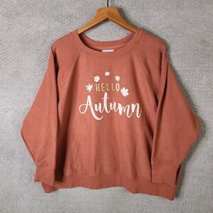 Maurices‎ Sweater Womens 1X Orange Hello Autumn Graphic Sweatshirt Thermal Knit